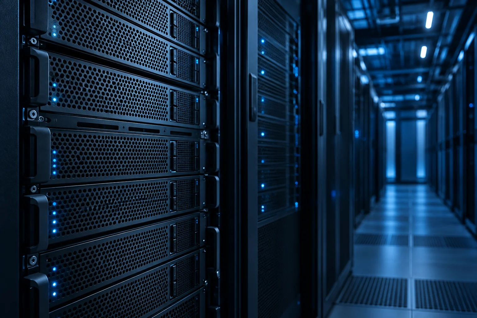 Racks de servidores em um ambiente de infraestrutura de rede